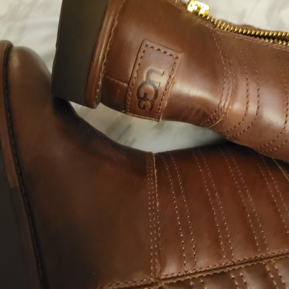 UGG Aviva Genuine Shearling Lined Boots, Stout Leather - Picture 3 of 9